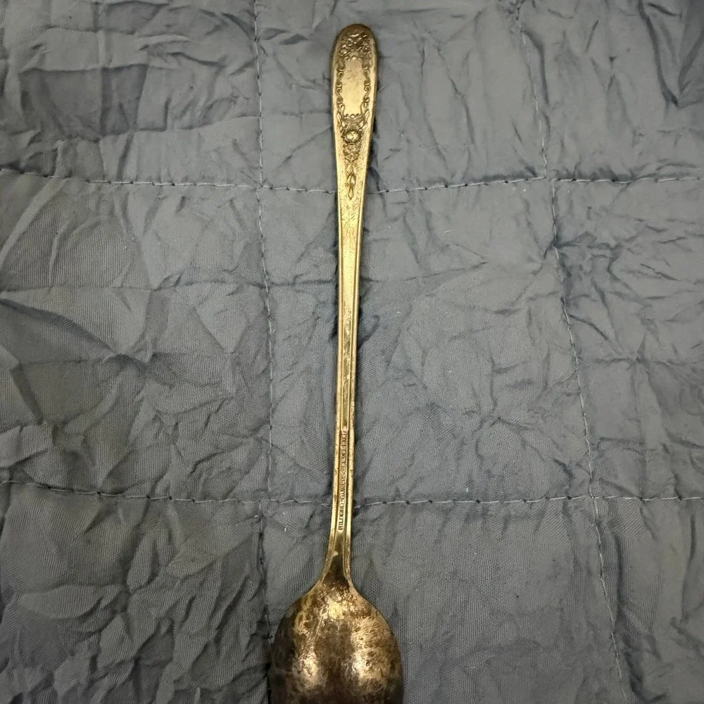 Vintage Mildred Quality Silver Plate Iced Tea Spoon Floral Rose Pattern 7.5 Inch